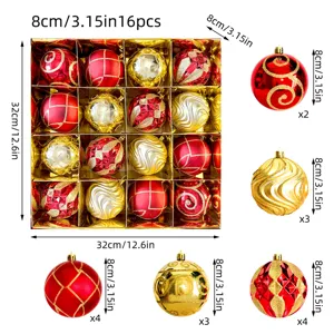 Weihnachtskugeln 8cm 16 Stueck Set Kunststoff bemalte Christbaumkugeln Deko Anhänger