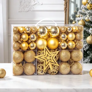 Weihnachtsbaumkugeln Set goldene bruchsichere Kunststoffkugeln mit Baumspitzenstern.