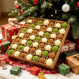 Detailansicht von 49er Samt befleckten Weihnachtskugeln in Kistenverpackung für Baumdeko.