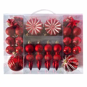 52 Stk. Rote Christbaumkugeln Set Bruchsichere Weihnachtsbaum Deko Sterne Spitzen