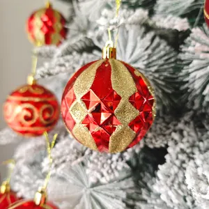 Rote goldene Christbaumkugeln 8cm Kunststoff dekorative Hängekugeln für Weihnachtsdeko