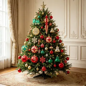 Weihnachtsbaum Dekoration Set mit 8cm elektroplattierten Kugeln und festlichen Anhängern.