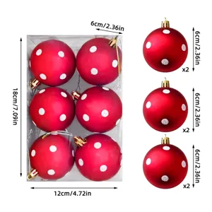 6er-Pack Weihnachtskugeln in Rot mit weißen Punkten, 6 cm Größe, festliche Deko.