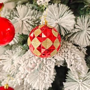 Rote goldene Glitzer Christbaumkugel 8cm Kunststoff Weihnachtsbaum Deko fuer Fest Party