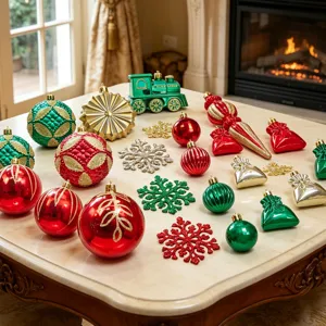 Weihnachtsbaumschmuck Set, bunte Weihnachtskugeln, kleiner Zug und Schneeflocken Hängedekor.