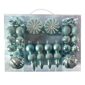 52tlg Weihnachtsbaumkugeln Set, blaue und silberne Kunststoff Deko Anhänger Weihnachtsbaum.