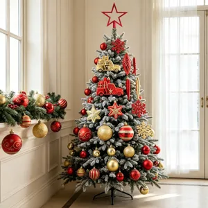 102tlg Weihnachtsbaum Dekoration Set mit Rot Gold Kugeln Sternspitze und Auto Dekos