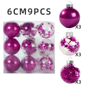 Detailansicht der 6cm 9-teiligen bruchsicheren transparenten Kunststoff Christbaumkugeln Set.