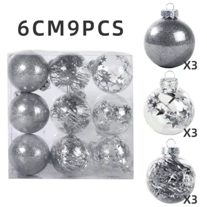 6cm 9 Stk transparente Kunststoff Weihnachtskugeln Set bruchfest Glitzer Sterne Deko
