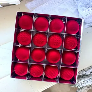 Rote beflockte Weihnachtskugeln 16er Set 6cm Samt Christbaumschmuck fur Weihnachtsbaum