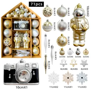 71Stk Christbaumschmuck Set Geschenkbox Plastikkugeln Schneeflocken Astronaut Anhänger