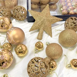 Goldene Christbaumkugeln Set mit Glitzer Stern Baumspitze fur Weihnachtbaum Dekoration