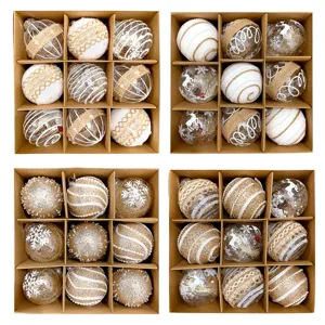 Weihnachtsbaumkugeln Set 8cm 9 Stück transparente gold weiße Christbaumkugeln Deko