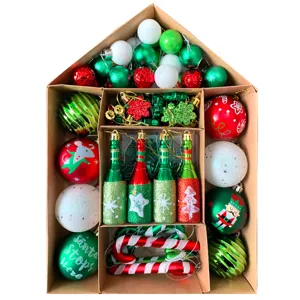 Weihnachtsbaum Deko Set mit bunten Kunststoffkugeln Zuckerstangen im Geschenkkarton in Hausform