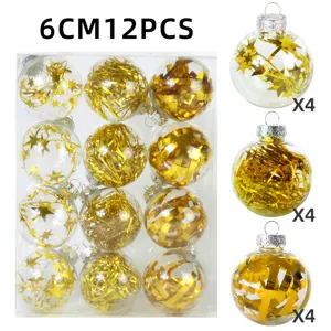 Weihnachten transparente Plastikkugeln Set 6cm 12Stk mit goldenen Sternen für Baumdeko