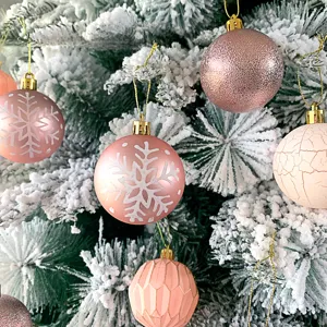 Rosa Weihnachtsbaum Hängeornamente, 6cm Vintage Risse und Schneeflocken Kugeln Dekor.