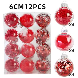 Transparente bruchsichere Weihnachtskugeln Set, 6cm 12 Stk mit Füllung für Baumschmuck.