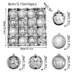 Weihnachtskugeln Set 16 Stk 8cm silberne galvanisierte Kunststoffkugeln für Baumschmuck