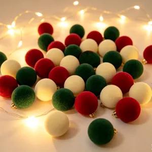 Weihnachten Beflockt Samt Christbaumkugeln 3cm Kleine Hängekugeln Set für Baum und Tischdeko.
