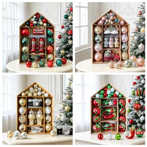 Weihnachtsbaumschmuck Set Sortierte Kunststoff Hängekugeln Mit Haus Geschenkbox Für Feiertagsfest Party Heimdekoration