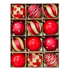 Weihnachtsbaum Christbaumkugeln Set 8cm 12Stk rot gold Kunststoff Deko Kugeln Hängend