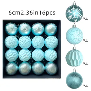16Stk 6cm Christbaumkugeln Set blau Schneeflocke rissig geometrisch Glitzer Baum Deko