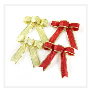 Weihnachts Glitzer Schleife Hängeornament für Baum Feiertag Party Dekoration Rot Gold Set