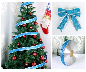 Blaues Weihnachten Glitzer Band und Schleife Set für Christbaum Dekoration und Party Zubehör.
