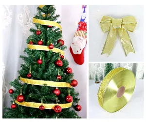 Weihnachten gold glitzernder Band und Schleife Set für Baumdekoration und Geschenkverpackung.