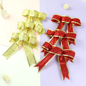 Handgefertigte Glitzer-PVC-Weihnachtsbaum-Dekorationsschleifen Drei-Ohr-Festschleifen-Ornamente Für Feiertagsdekoration Rot Gold Blau
