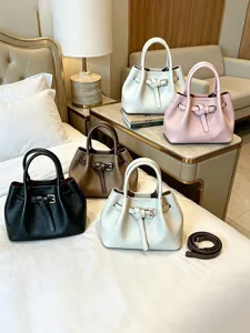 Stylish women leather bucket bag top handle crossbody handbag multi color set main view