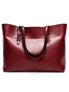 Women Wine Red Tote Bag PU Leather Shoulder Bag Large Capacity Daily Commute Handbag
