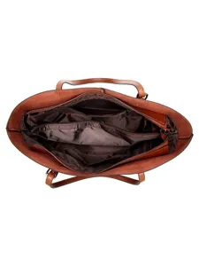 Stylish brown women tote bag handbag PU leather shoulder bag top view daily commuting bag