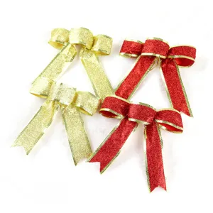 Weihnachten Glitzer Schleifen Deko Anhänger für Baum rot und gold Set von vier Stück neu.