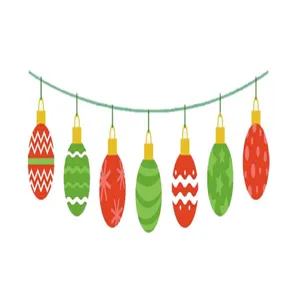 Detaillierte Vektorillustration von bunten hängenden Weihnachtskugeln mit festlichen Mustern.