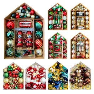 Weihnachtsbaum Dekoration Geschenk Haus verpackte Plastik Kugeln und schoene Ornaments Set.