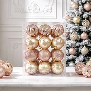 Transparente 24er Box 6cm Weihnachtskugeln Set, galvanisierte bemalte Baumschmuck Kugeln.