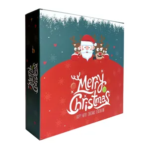 Festliche Weihnachtsgeschenkbox mit Weihnachtsmann und Rentier Motiv für die Feiertage.