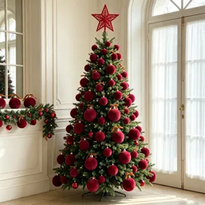 Samt Weihnachtskugeln Set mit rotem Beflockungsfinish, elegante Weihnachtsbaum Deko.