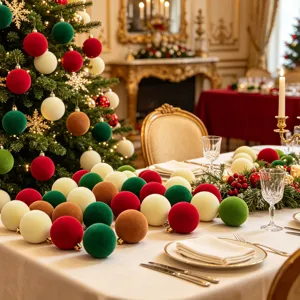 Weihnachten Beflockte Samt Christbaumkugeln Set für Baumbehang und festliche Tischdekoration.