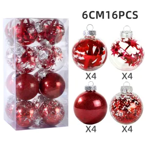 16 Stk. 6cm bruchsichere Kunststoff Weihnachtskugeln in Rot Set für Baumdekoration