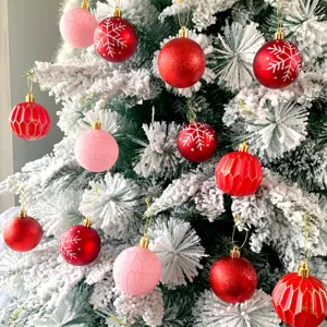Weihnachtsbaumkugeln Set 6cm rot rosa bruchsicher Christbaumschmuck fur Festtag Dekoration.