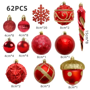 62stk rote weihnachtsbaumkugeln set bruchfeste christbaumkugeln deko zubehoer neu