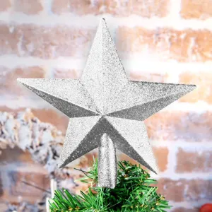 Silberner glitzernder Weihnachtsbaum Spitzenstern Deko Stern für Christbaum Glanz.