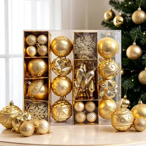 Goldene Christbaumkugeln Set 8cm bruchsicher Tannenzapfen Eiszapfen Geschenkkarton Pack