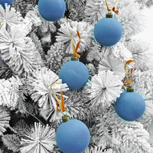 Blaue beflockte Samt Christbaumkugeln mit goldenen Kappen, ideal für die Weihnachtsbaumdeko.
