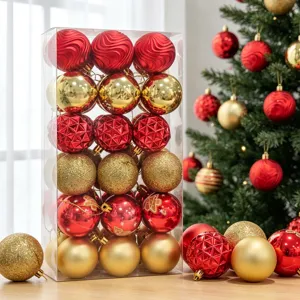 Weihnachtskugeln Set 36 Stück Kunststoff Christbaumkugeln Deko für Weihnachtsbaum rot gold