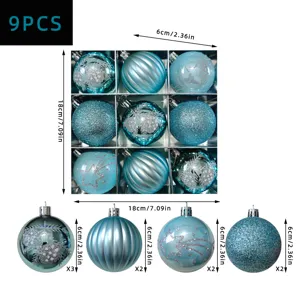 6cm Christbaumkugeln Set 9 Stück blaue Kunststoff Weihnachtskugeln für Baumschmuck Dekoration
