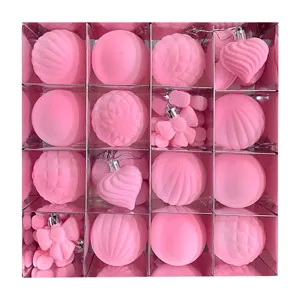 Rosa beflockte Christbaumkugeln 16er Set, 6cm sortierte bruchsichere Weihnachtsbaum Deko.