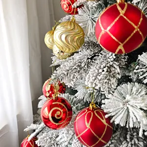 8cm bruchsichere Kunststoff Christbaumkugeln Set, rot gold bemalt Weihnachtsbaumkugeln
